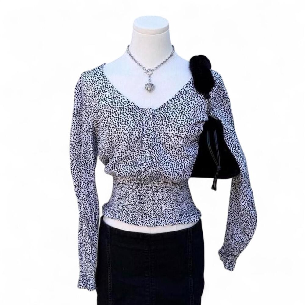Japna Black And White Polka Dots Button Up Long Sleeve Top Size XS